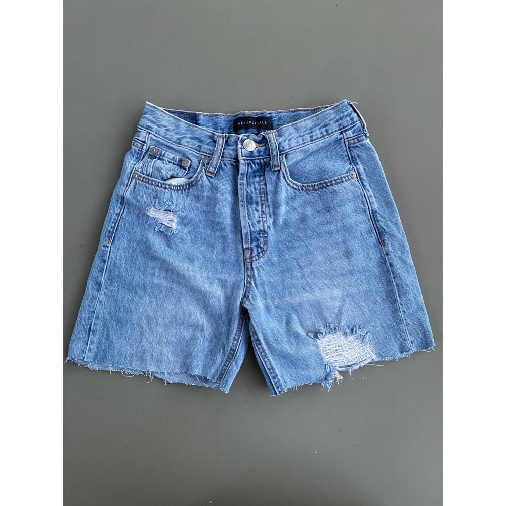 Aeropostale 90s Baggy High Waisted Distressed Denim Shorts Light Wash Size 4